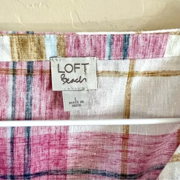 Loft beach open back pink windowpane plaid tank top - Picture 3 of 7